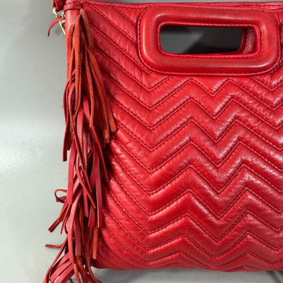Maje Red Leather Fringe Handle Bag/Shoulder Bag - Picture 2 of 15